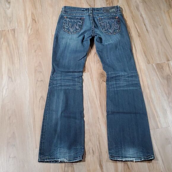 💜MEK Blue Zanzibar Distressed Boot Cut Jeans Size 6/28 - Picture 3 of 14